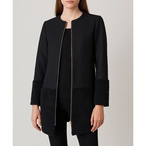 Club Monaco Linnzie Black Sherpa Trim‎ Zip Front Coat XS/TP NEW $449
